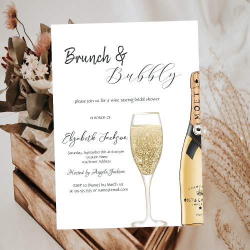 Champagne Moet Bottle Glass Brunch  Bubbly  Invitation