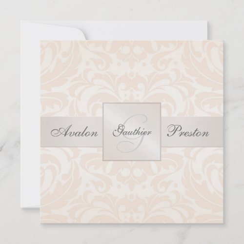 Champagne Monogram Damask Wedding Invitation