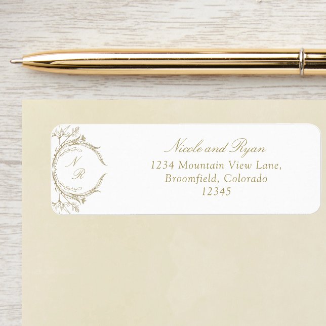  Champagne Monogram Elegant Wedding Return Address Label (Creator Uploaded)