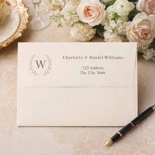 Champagne monogram initial wreath return address