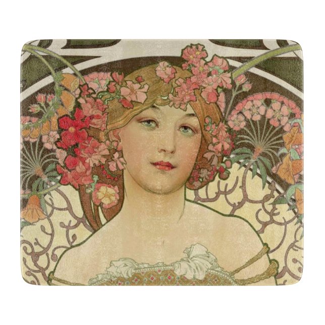 Champagne Mucha Small Rectangle Cutting Board (Front)