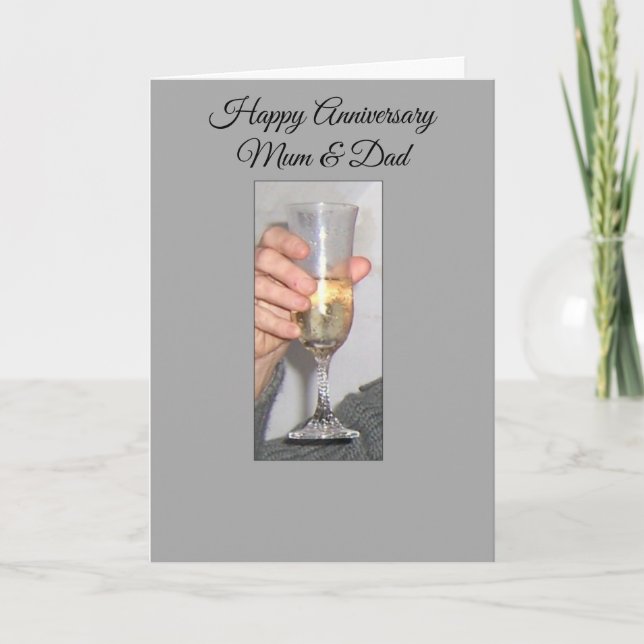 Champagne Mum And Dad Wedding Anniversary Holiday Card (Front)