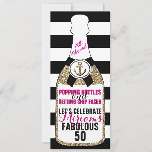 Champagne Nautical Glitter Birthday Invitation Fab