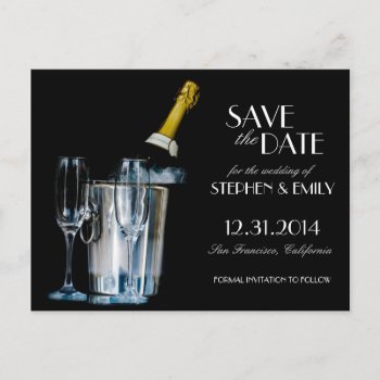 Champagne New Years Eve Formal Save The Date Announcement Postcard by loveisthething at Zazzle