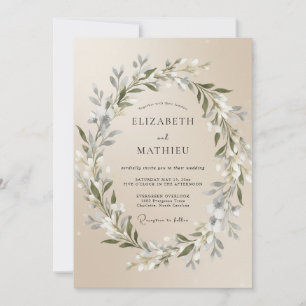 Champagne Olive Leaf Wedding Invitation