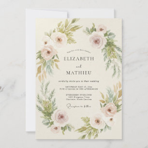 Champagne Olive Peony Wedding Invitation