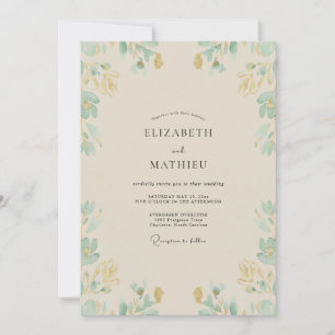Champagne Olive Sage Leafy Wedding Invitation