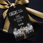 Champagne on Black Party Favor Gift Tags<br><div class="desc">Cheers to 21 Years,  thanks for celebrating with me and your name on these party favor gift tags feature the top of a champagne bottle and blurred white lights on a black background. MATCHING items in our store.</div>