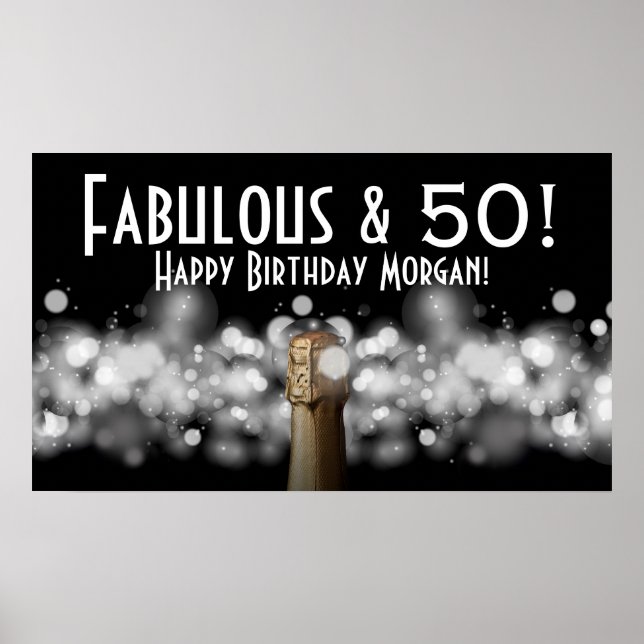 Champagne on Black & White Bokeh Party Poster (Front)