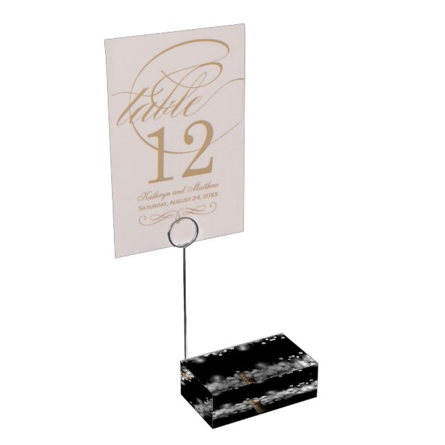 Champagne on Black & White Bokeh Table Card Holder (Corner)