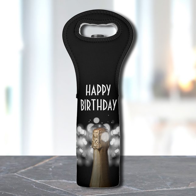 Champagne on Bokeh Black Wine Bag (Creator Uploaded)