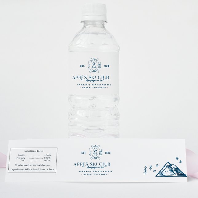 Champagne on Ice | Après Ski Winter Bachelorette Water Bottle Label (Creator Uploaded)