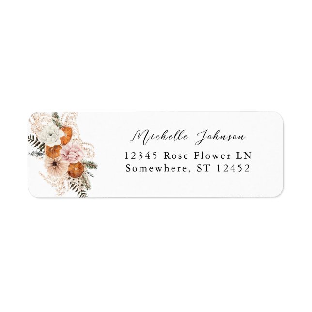 Champagne Orange Rustic Floral Return Address Label (Front)