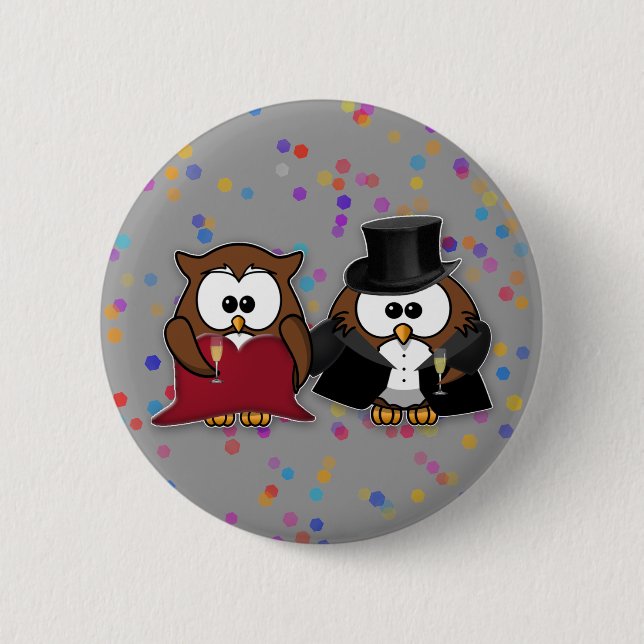 champagne owls pinback button (Front)