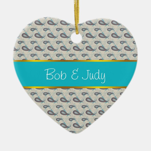 Champagne Paisley Pattern Ceramic Ornament (Front)