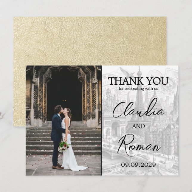 Champagne Paris Passport Thank You Card (Front/Back)