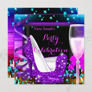 Champagne Party Any Occasion Celebration Purple Invitation