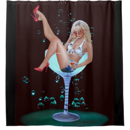 CHAMPAGNE PARTY GIRL SHOWER CURTAIN