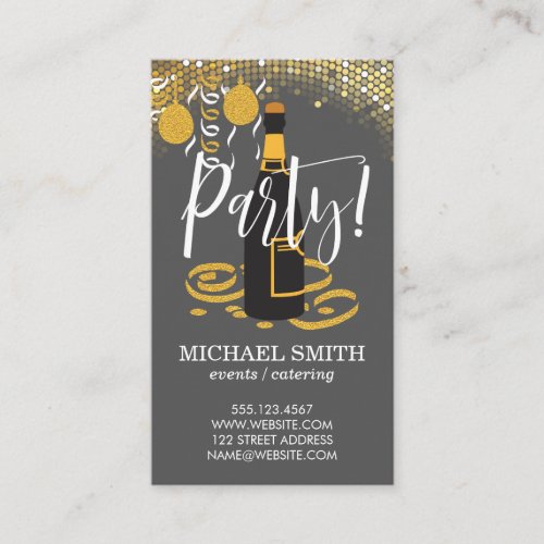 Champagne  Party Planner  Festive Business Card