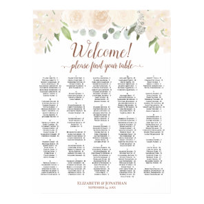 Champagne Peach Floral Alphabetical Seating Chart