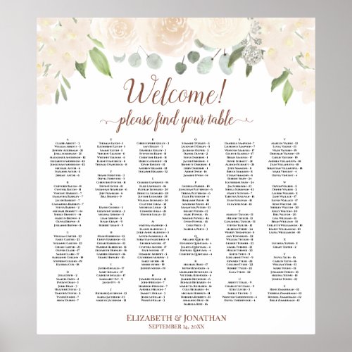 Champagne Peach Floral Alphabetical Seating Chart
