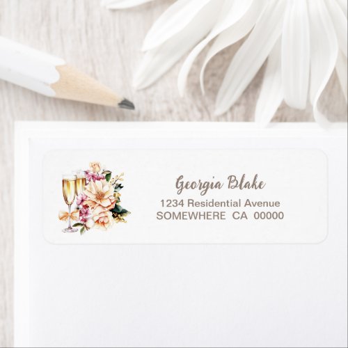 Champagne Peach Floral Return Address Label