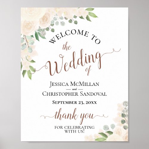Champagne Peach Floral Rustic Wedding Welcome Sign