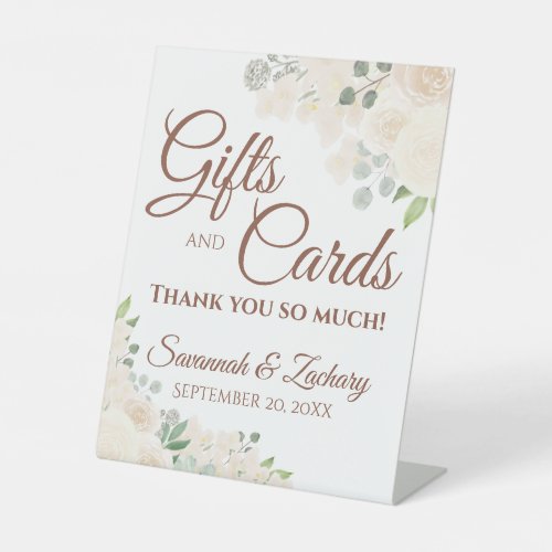 Champagne Peach Floral Wedding Gifts  Cards Pedestal Sign