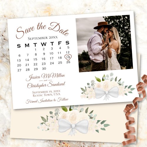 Champagne Peach Roses Calendar  Photo Wedding Save The Date