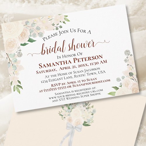 Champagne Peach Watercolor Floral Bridal Shower Invitation