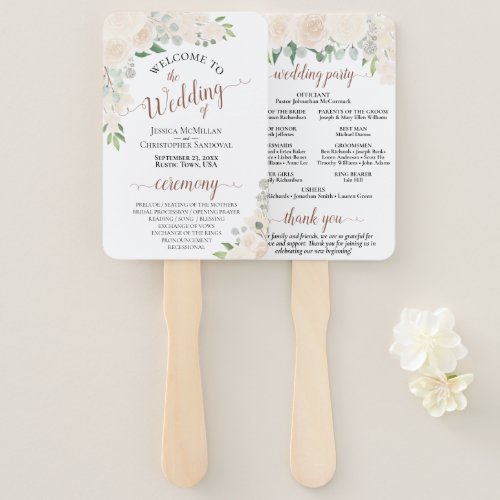 Champagne Peach Watercolor Floral Wedding Program Hand Fan