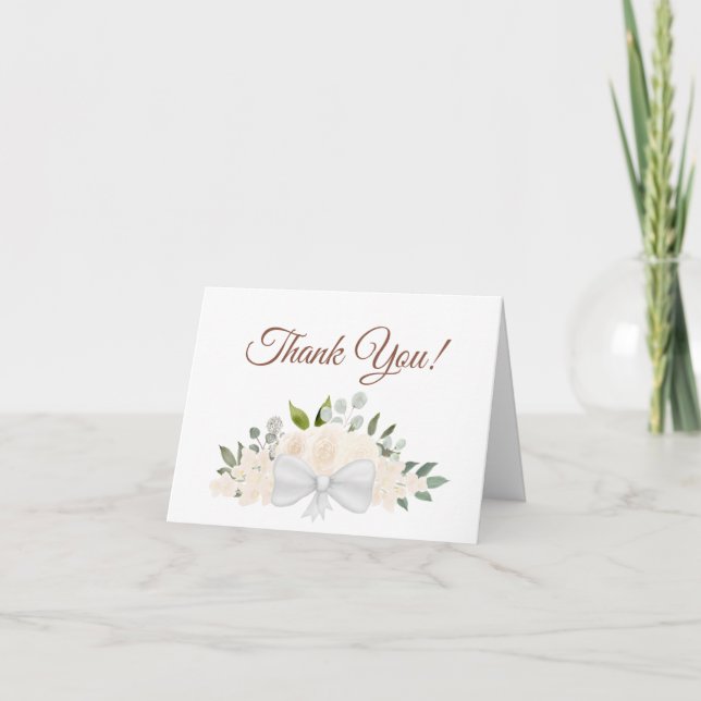 Champagne Peach Watercolor Roses Wedding Photo Thank You Card (Front)