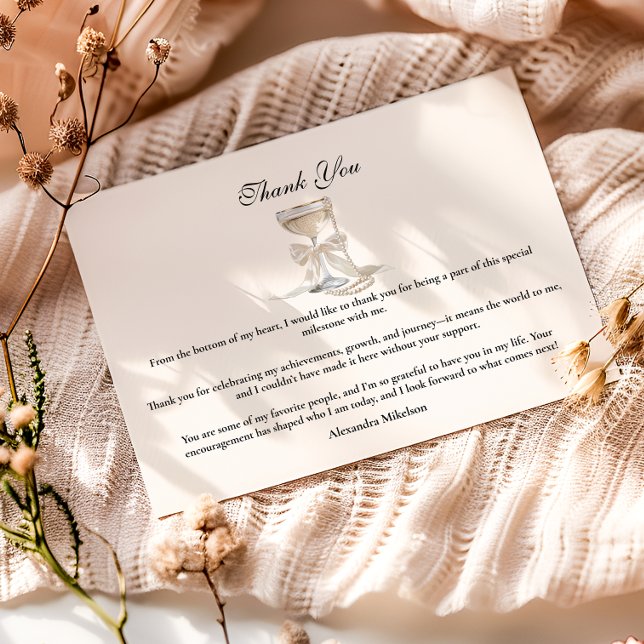 Champagne Pearl Bow Graduation Thank You Card (Creator Uploaded)