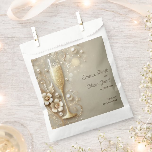 Champagne & Pearl Elegant Wedding Shower Favor Bag (Clipped)
