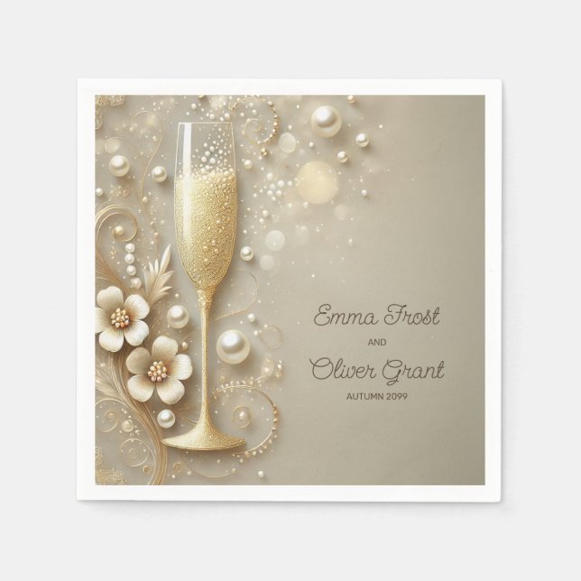 Champagne & Pearl Elegant Wedding Shower Napkins (Front)