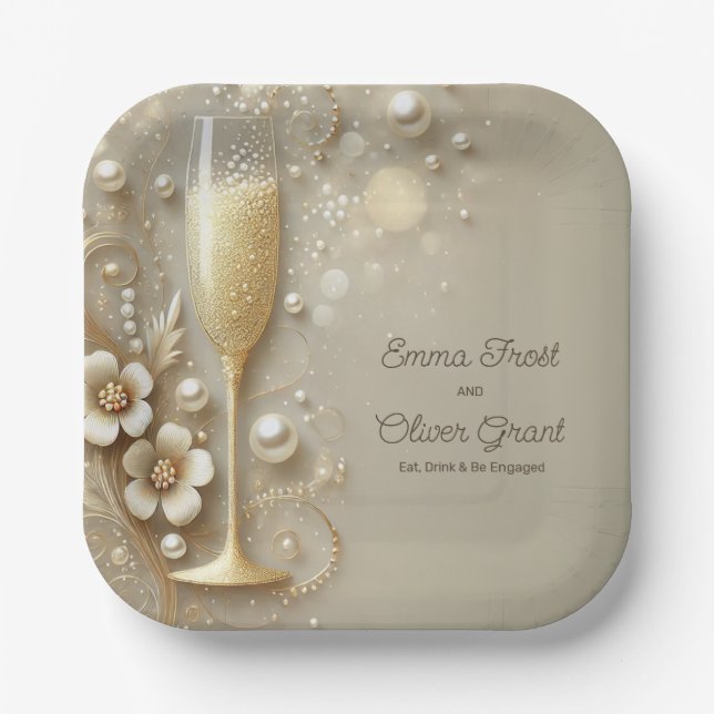 Champagne & Pearl Elegant Wedding Shower Paper Plates (Front)