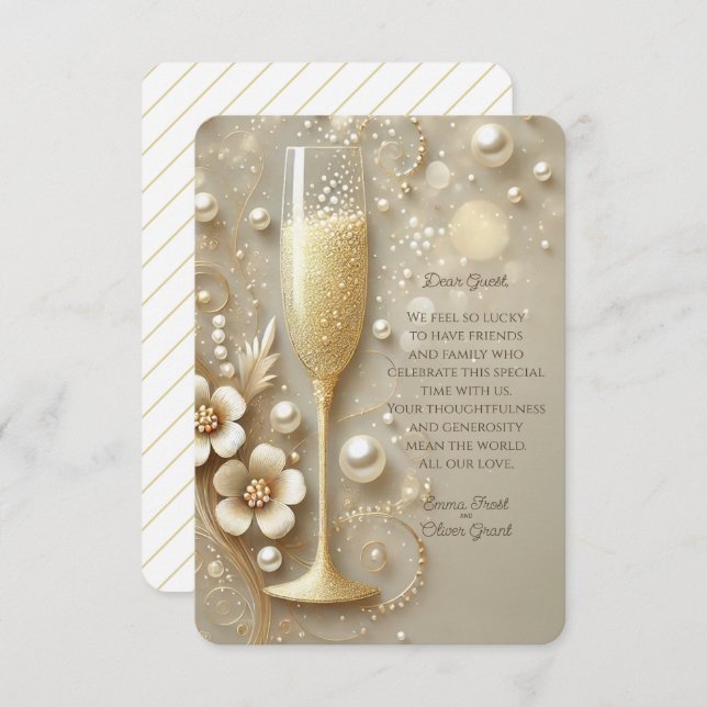 Champagne & Pearl Elegant Wedding Shower Thank You Card (Front/Back)