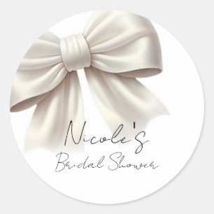Champagne Pearl Ivory White Bow Bridal Shower Classic Round Sticker