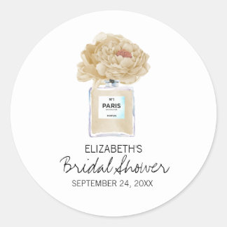 Champagne Peonies and Perfume Floral Bridal Shower Classic Round Sticker