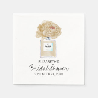 Champagne Peonies and Perfume Floral Bridal Shower Napkins