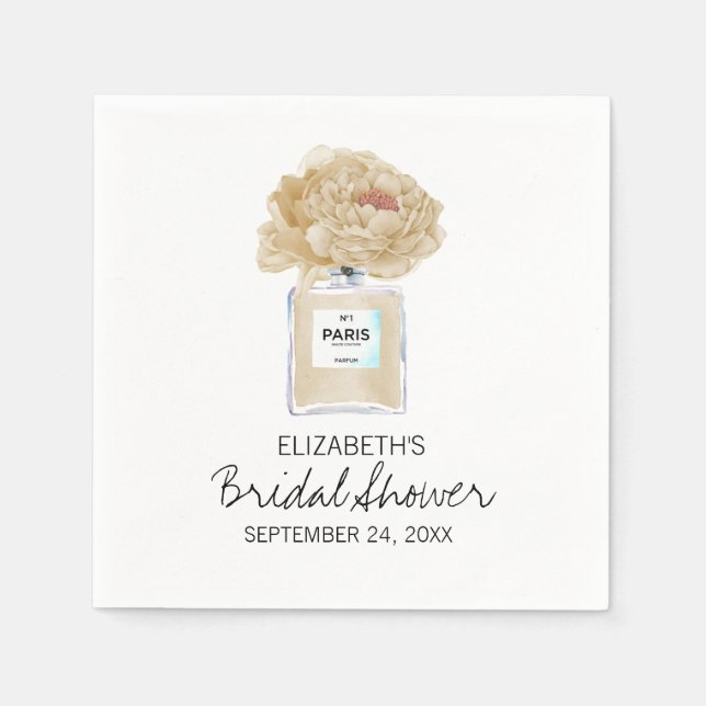 Champagne Peonies and Perfume Floral Bridal Shower Napkins (Front)
