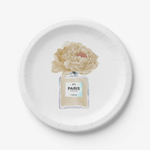 Champagne Peonies and Perfume Floral Bridal Shower Paper Plates