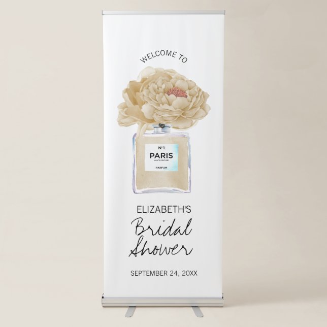 Champagne Peonies Floral Bridal Shower Welcome Retractable Banner (Front)