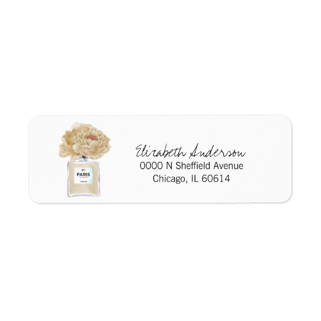 Champagne Peonies & Perfume Floral Bridal Address Label (Front)