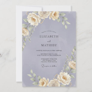 Champagne Periwinkle Foliage Eucalyptus Wedding Invitation