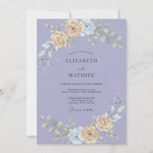 Champagne Periwinkle Ranunculus Eucalyptus Wedding Invitation