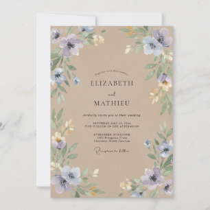 Champagne Periwinkle Wildflower Wedding Invitation