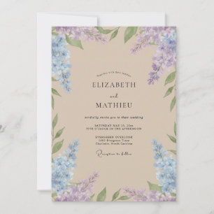 Champagne Periwinkle Wisteria Wedding Invitation