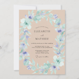 Champagne Periwinkle Wreath Wedding Invitation