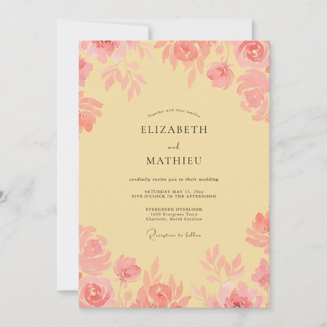 Champagne Petal Pink Peony Wedding Invitation (Front)